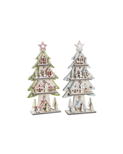 Árbol de Navidad DKD Home Decor Rojo Árbol Azul Rosa Madera Verde (23 x 9 x 47 cm) (2 Unidades)