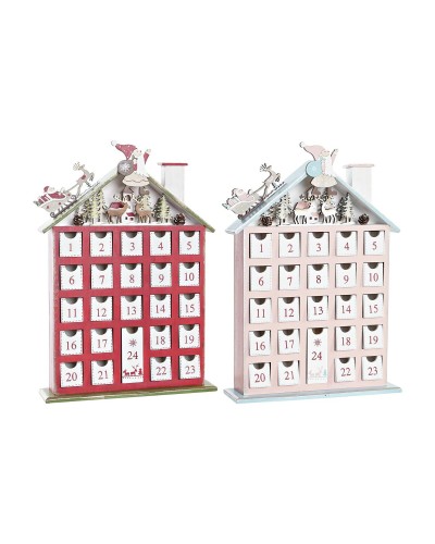Calendario de Adviento DKD Home Decor Madera Casa (27 x 7 x 40 cm) (2 Unidades)