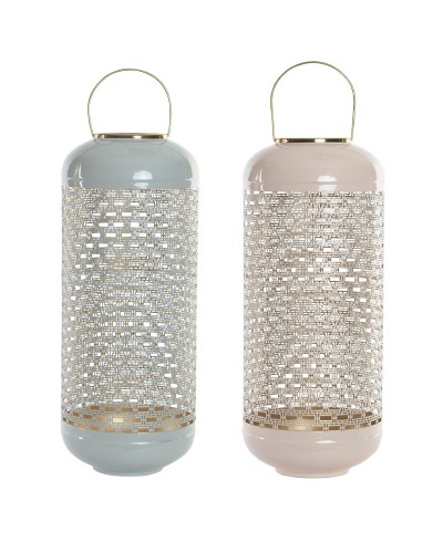 Portavelas DKD Home Decor Azul Rosa Aluminio 24 x 24 x 60 cm 24 x 24 x 71 cm (2 Unidades) (2 Piezas)