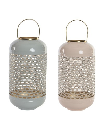 Portacandele DKD Home Decor 24 x 24 x 46 cm Azzurro Rosa Alluminio 24 x 24 x 56 cm (2 Unità)