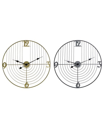 Reloj de Pared DKD Home Decor Negro Dorado Metal 60 x 3 x 60 cm Moderno (2 Unidades)