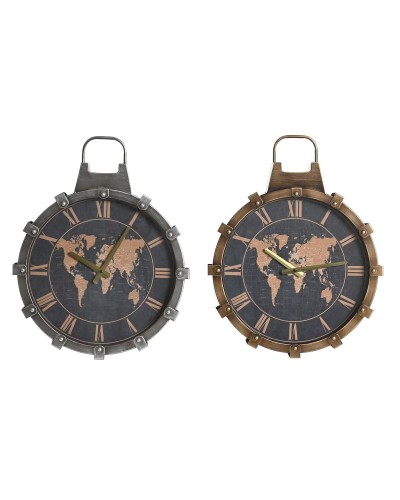 Orologio da Parete DKD Home Decor Dorato Argentato Cristallo Ferro Mappamondo 42 x 8,5 x 54 cm (2 Unità)
