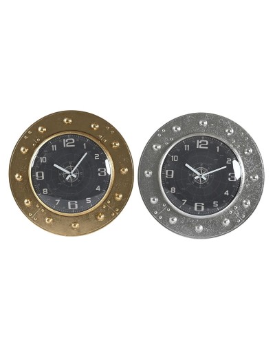 Reloj de Pared DKD Home Decor 48,5 x 6 x 48,5 cm Cristal Plateado Negro Dorado Hierro (2 Unidades)