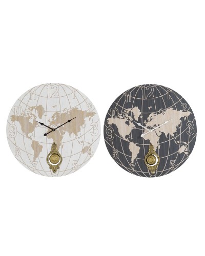 Reloj de Pared DKD Home Decor Negro Beige Metal MDF Mapamundi (58 x 8 x 58 cm)