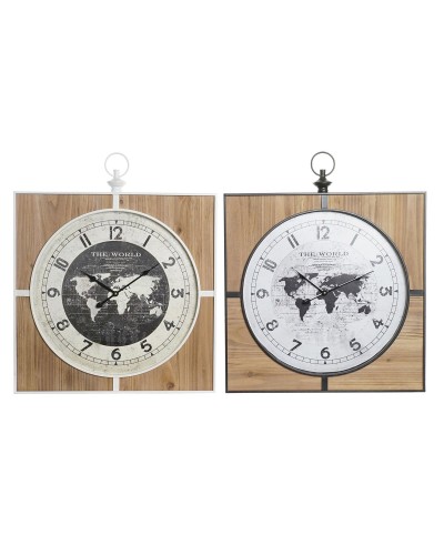Orologio da Parete DKD Home Decor Nero Bianco Ferro Vintage 60 x 4,5 x 60 cm Legno MDF Mappamondo (2 Unità)