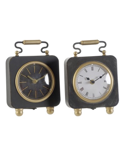 Reloj de Mesa DKD Home Decor Negro Dorado Plateado (2 Unidades)