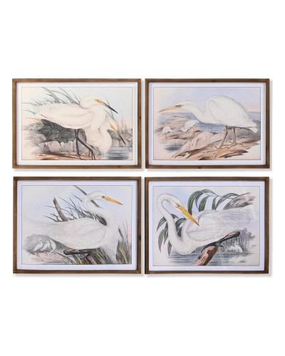 Cuadro DKD Home Decor Abeto Cristal 70 x 50 x 2 cm Garza (4 Piezas)