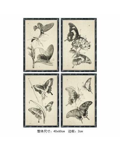 Quadro DKD Home Decor 40 x 2,8 x 60 cm 40 x 60 x 2.8 cm Farfalle Cottage (4 Pezzi)