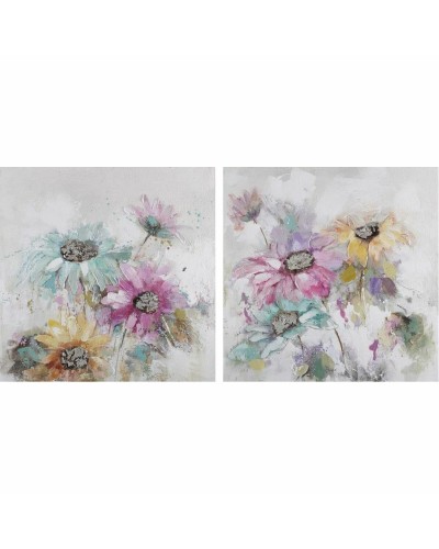 Quadro DKD Home Decor 100 x 3,5 x 100 cm Fiori Shabby Chic (2 Unità)