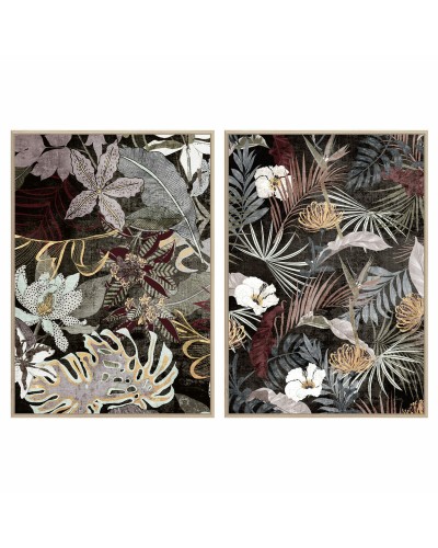 Quadro DKD Home Decor Tropicale Foglia della pianta 83 x 4,5 x 122,5 cm 83 x 4,5 x 123 cm (2 Unità)