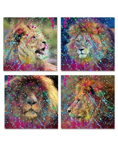 Schilderij DKD Home Decor Leeuw Modern (80 x 2,5 x 80 cm) (4 Stuks)