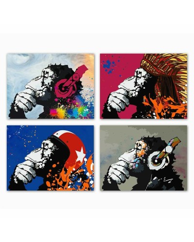 Schilderij DKD Home Decor Muziek Aap Modern (70 x 1,8 x 50 cm) (4 Stuks)