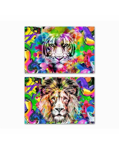 Canvas DKD Home Decor Leeuw Modern (70 x 1,8 x 50 cm) (2 Stuks)