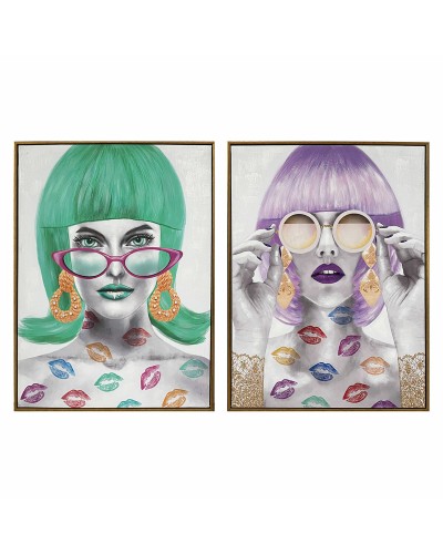 Painting DKD Home Decor 60 x 3,5 x 80 cm Fashion Girls (2 Units)