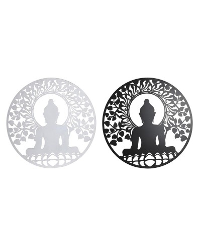 Wanddecoratie DKD Home Decor 98 x 1 x 98 cm 100 x 1 x 100 cm Zwart Boeddha Wit Orientaals (2 Stuks)