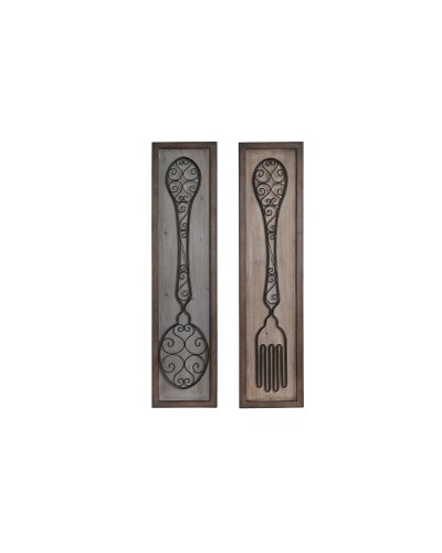 Koristehahmo DKD Home Decor Vanhahtava viimeistely Metalli Puu Aterinta (24 x 5 x 99 cm) (2 osaa)