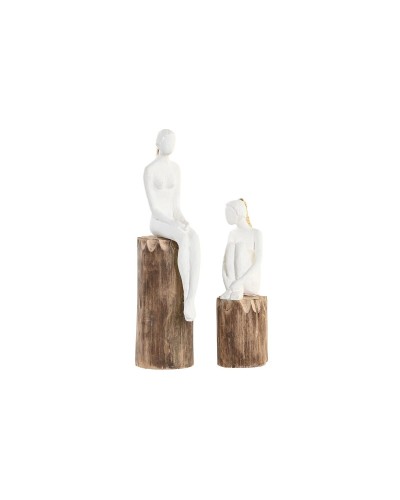 Figurine Décorative DKD Home Decor Femme Marron Blanc (2 Unités)