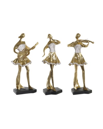 Koristehahmo DKD Home Decor Musiikkia 20 x 12 x 41,5 cm Balleriina Kullattu Romanttinen (3 osaa)