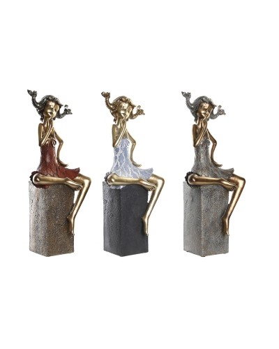 Prydnadsfigur DKD Home Decor 16 x 12 x 37 cm Kvinna Röd Grå Blå (3 antal)