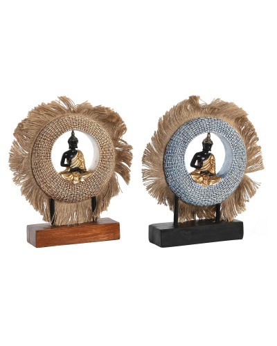 Prydnadsfigur DKD Home Decor 19 x 6 x 25 cm Beige Blå Buddha Orientalisk (2 antal)