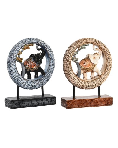 Deko-Figur DKD Home Decor 19,5 x 6,3 x 25,5 cm Elefant Beige Blau Kolonial (2 Stück)