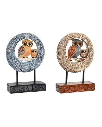 Koristehahmo DKD Home Decor 16,5 x 6 x 25,5 cm Beige Pöllö Sininen Boho (2 osaa)