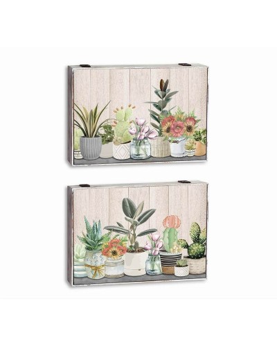 Scatola Decorativa DKD Home Decor Verde Beige Legno MDF Vaso Impianto Contatore (2 Unità)