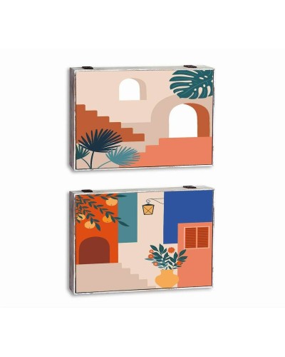 Decoratieve Doos DKD Home Decor Multicolour Hout MDF Modern Teller (2 Stuks)