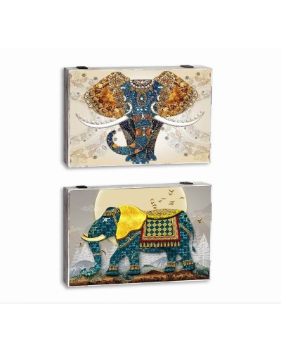 Caja Decorativa DKD Home Decor Multicolor Turquesa Madera MDF Elefante Indio Contador (2 Unidades)