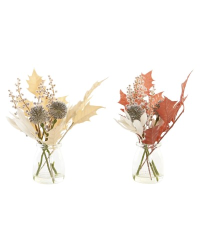 Decoratieve plant DKD Home Decor Kristal Gouden Bruin Polyethyleen Wit (6 x 6 x 27 cm) (2 Stuks)