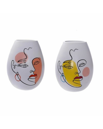 Vase DKD Home Decor 22,5 x 22,5 x 29 cm Gesicht Weiß Harz Bunt (2 Stück)