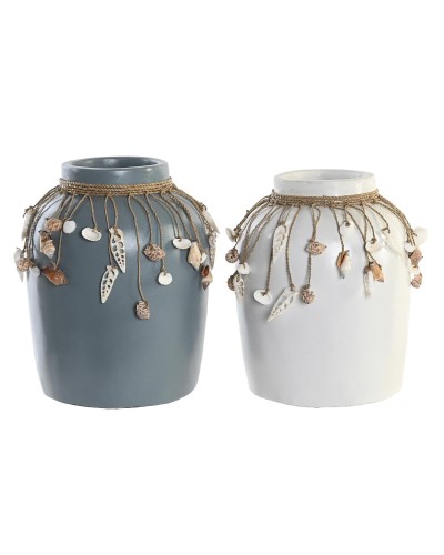 Vaso DKD Home Decor Azzurro Bianco Bambù Conchiglie 20 x 20 x 26 cm (2 Unità)