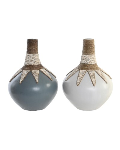 Vaas DKD Home Decor Blauw Wit Bamboe Schelpen (30 x 30 x 40 cm) (2 Stuks)