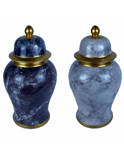 Tibor DKD Home Decor 22 x 22 x 42 cm 22 x 22 x 44 cm Porcelana Azul Dorado Mármol Moderno (2 Unidades)