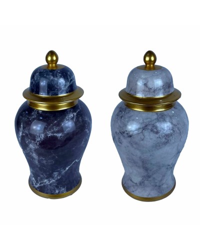 Tibor DKD Home Decor Porcelain Blue Golden Marble Modern 17 x 17 x 32 cm (2 Units)