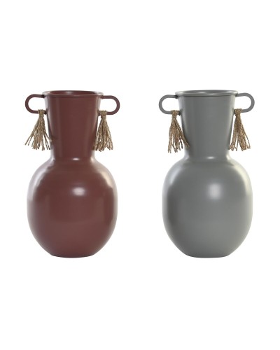 Jarrón DKD Home Decor 14 x 13 x 24 cm Gris Metal Terracota (2 Unidades)