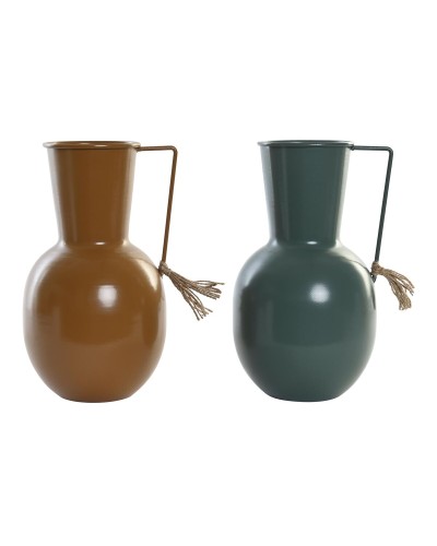 Vase DKD Home Decor 14.5 x 13 x 24 cm Metall Orange grün Senf (2 Stück)