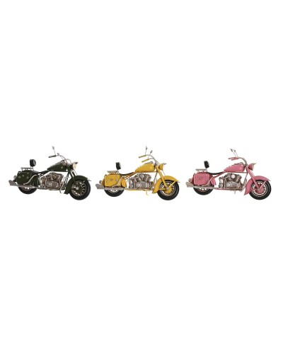 Decoratieve figuren DKD Home Decor 28 x 10 x 16 cm Roze Motorfiets Groen Geel Vintage (3 Onderdelen)