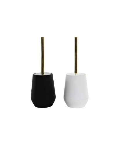 Escobilla para el Baño DKD Home Decor Blanco Negro Acero Inoxidable Poliestireno 12 x 12 x 34,5 cm (2 Unidades)