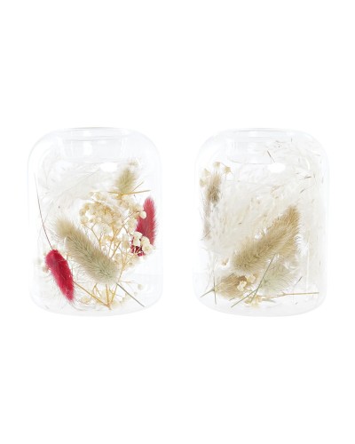 Portacandele DKD Home Decor Fiore secco 8 x 8 x 11 cm Cristallo Beige Rosso Granato (2 Unità)