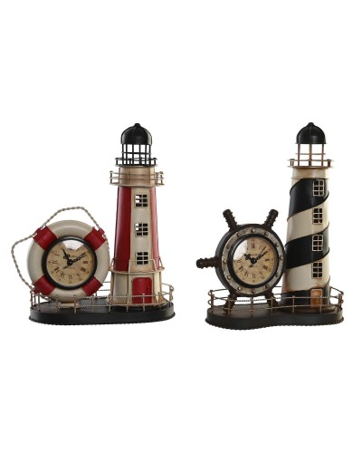 bordsklocka DKD Home Decor Svart Röd Främre lyktor Vintage (2 antal)