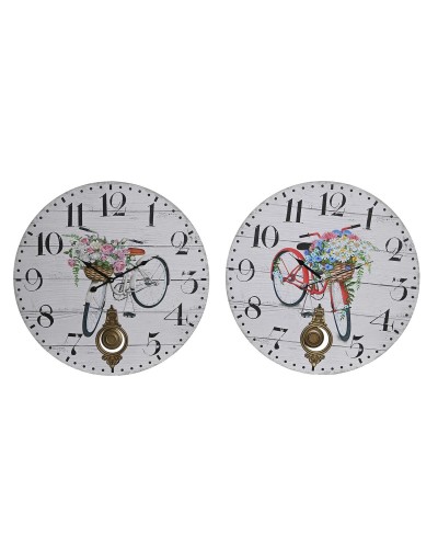 Horloge Murale DKD Home Decor Bicyclette Métal Multicouleur Bois MDF (2 Unités) (58 x 4 x 58 cm)