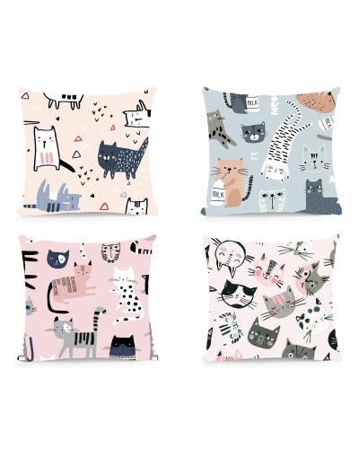 Kissen DKD Home Decor Polyester Bunt Mikrofaser Katzen (40 x 10 x 40 cm) (4 Stück)