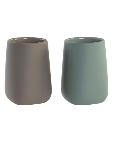 Portaspazzolini da Denti DKD Home Decor Verde Beige Dolomite 8 x 8 x 11 cm (2 Unità)