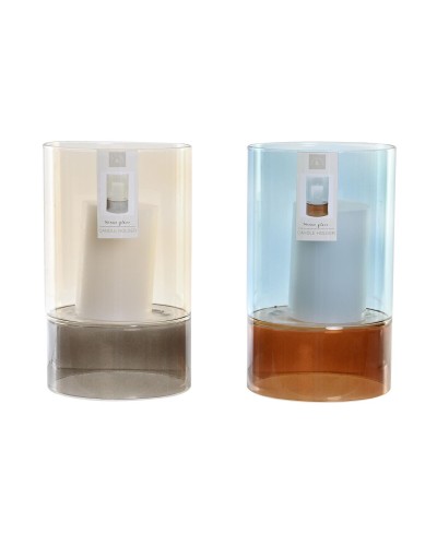 Portacandele DKD Home Decor Cristallo Bicolore Cera 13 x 13 x 21 cm (2 Unità)