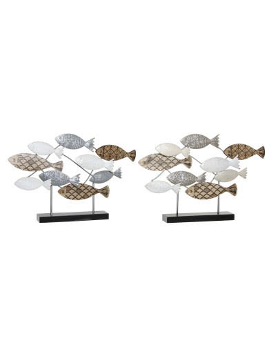 Decoratieve figuren DKD Home Decor 65,4 x 9,5 x 43 cm Zwart Blauw Bruin Spiralen (2 Stuks)