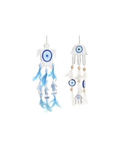 Decorazione pensile DKD Home Decor Azzurro Bianco Piuma Mediterraneo (14 x 5 x 45 cm) (2 Unità)
