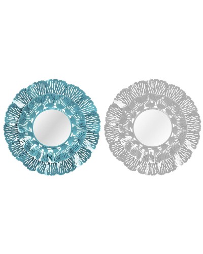 Miroir mural DKD Home Decor Bleu Blanc Corail méditerranéen 60 x 7 x 60 cm (2 Unités) (2 Pièces)