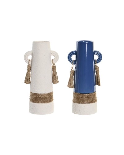 Jarrón DKD Home Decor Cerámica Blanco Azul marino (9,5 x 7 x 20 cm) (2 Unidades)
