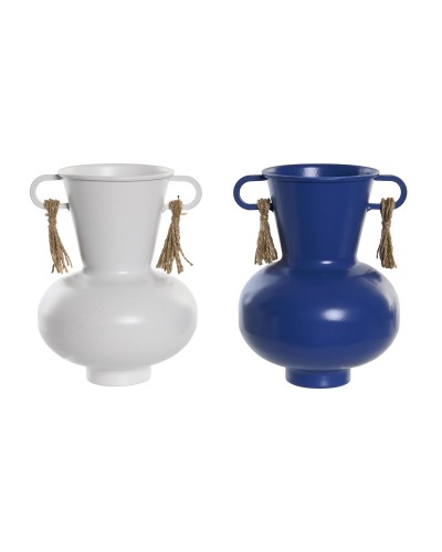 Vase DKD Home Decor Métal Blanc Blue marine (12 x 12 x 16 cm) (2 Unités)